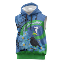 New Zealand Chatham Islands Sleeveless Hoodie Wharekauri Forget Me Not With Black Robin - Polynesian Pride