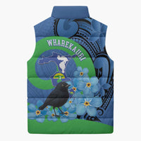 New Zealand Chatham Islands Sleeveless Puffer Jacket Wharekauri Forget Me Not With Black Robin - Polynesian Pride