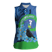 New Zealand Chatham Islands Women Sleeveless Polo Shirt Wharekauri Forget Me Not With Black Robin LT14 Female Blue - Polynesian Pride