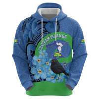 New Zealand Chatham Islands Zip Hoodie Wharekauri Forget Me Not With Black Robin