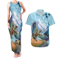 New Zealand South Island Couples Matching Tank Maxi Dress and Hawaiian Shirt Te Waipounamu Aoraki Kea Bird LT14 Blue - Polynesian Pride