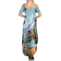 New Zealand South Island Family Matching Summer Maxi Dress and Hawaiian Shirt Te Waipounamu Aoraki Kea Bird LT14 - Polynesian Pride