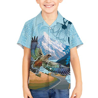 New Zealand South Island Family Matching Tank Maxi Dress and Hawaiian Shirt Te Waipounamu Aoraki Kea Bird LT14 Son's Shirt Blue - Polynesian Pride