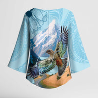 New Zealand South Island Kimono Sleeve Blouse Te Waipounamu Aoraki Kea Bird - Polynesian Pride