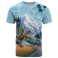 New Zealand South Island T Shirt Te Waipounamu Aoraki Kea Bird LT14 Blue - Polynesian Pride