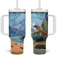 New Zealand South Island Tumbler With Handle Te Waipounamu Aoraki Kea Bird LT14 One Size: 40 oz Blue - Polynesian Pride