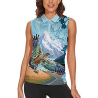 New Zealand South Island Women Sleeveless Polo Shirt Te Waipounamu Aoraki Kea Bird LT14 - Polynesian Pride