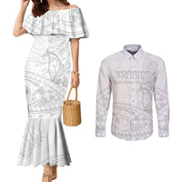 Polynesia Brain Cancer Awareness Couples Matching Mermaid Dress and Long Sleeve Button Shirt In May We Wear Grey LT14 White - Polynesian Pride