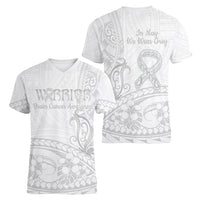 Polynesia Brain Cancer Awareness Women V-Neck T-Shirt In May We Wear Grey