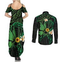 Polynesia Mental Health Awareness Couples Matching Summer Maxi Dress and Long Sleeve Button Shirt Green Ribbon Be Kind To Your Mind LT14 - Polynesian Pride