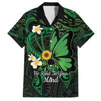 Polynesia Mental Health Awareness Family Matching Off The Shoulder Long Sleeve Dress and Hawaiian Shirt Green Ribbon Be Kind To Your Mind