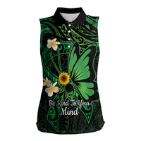 Polynesia Mental Health Awareness Women Sleeveless Polo Shirt Green Ribbon Be Kind To Your Mind