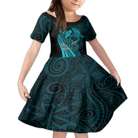Polynesia World Ovarian Cancer Day Family Matching Off Shoulder Maxi Dress and Hawaiian Shirt You Matter Polynesian Women LT14 Daughter's Dress Teal - Polynesian Pride