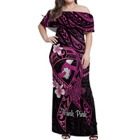 Polynesia Breast Cancer Awareness Off Shoulder Maxi Dress Pink Ribbon No One Fights Alone - Black