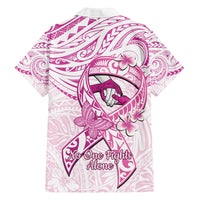 Polynesia Breast Cancer Awareness Family Matching Off Shoulder Maxi Dress and Hawaiian Shirt Pink Ribbon No One Fights Alone - White
