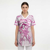 Polynesia Breast Cancer Awareness Scrub Top Pink Ribbon No One Fights Alone - White - Polynesian Pride