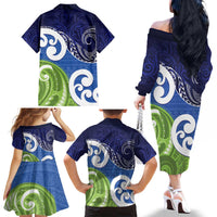 Southland New Zealand Family Matching Off The Shoulder Long Sleeve Dress and Hawaiian Shirt Maori Koru Flag Color