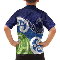 Southland New Zealand Family Matching Off Shoulder Short Dress and Hawaiian Shirt Maori Koru Flag Color