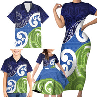 Southland New Zealand Family Matching Short Sleeve Bodycon Dress and Hawaiian Shirt Maori Koru Flag Color LT14 - Polynesian Pride