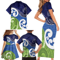 Southland New Zealand Family Matching Short Sleeve Bodycon Dress and Hawaiian Shirt Maori Koru Flag Color LT14 - Polynesian Pride