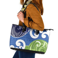 Southland New Zealand Leather Tote Bag Maori Koru Flag Color LT14 Blue - Polynesian Pride