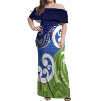 Southland New Zealand Off Shoulder Maxi Dress Maori Koru Flag Color