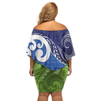 Southland New Zealand Off Shoulder Short Dress Maori Koru Flag Color