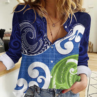 Southland New Zealand Women Casual Shirt Maori Koru Flag Color LT14 Female Blue - Polynesian Pride