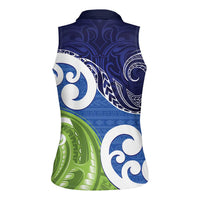 Southland New Zealand Women Sleeveless Polo Shirt Maori Koru Flag Color