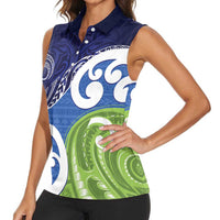 Southland New Zealand Women Sleeveless Polo Shirt Maori Koru Flag Color