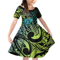 Southland Takehe Pounama Family Matching Off Shoulder Short Dress and Hawaiian Shirt Aotearoa Poutama Paua Shell Fern