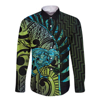 Southland Takehe Pounama Long Sleeve Button Shirt Aotearoa Poutama Paua Shell Fern