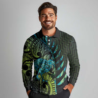 Southland Takehe Pounama Long Sleeve Polo Shirt Aotearoa Poutama Paua Shell Fern LT14 - Polynesian Pride