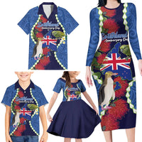 Southland Anniversary Day Family Matching Long Sleeve Bodycon Dress and Hawaiian Shirt Murihiku 1861 Maori Bird Mix Pohutukawa LT14 - Polynesian Pride