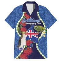 Southland Anniversary Day Family Matching Tank Maxi Dress and Hawaiian Shirt Murihiku 1861 Maori Bird Mix Pohutukawa LT14 Dad's Shirt - Short Sleeve Blue - Polynesian Pride