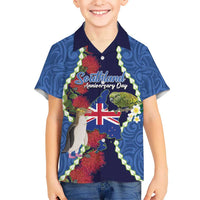 Southland Anniversary Day Kid Hawaiian Shirt Murihiku 1861 Maori Bird Mix Pohutukawa LT14 Kid Blue - Polynesian Pride