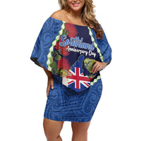 Southland Anniversary Day Off Shoulder Short Dress Murihiku 1861 Maori Bird Mix Pohutukawa