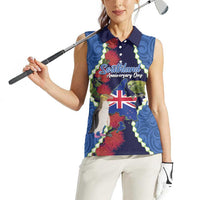 Southland Anniversary Day Women Sleeveless Polo Shirt Murihiku 1861 Maori Bird Mix Pohutukawa