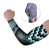 Paua Shell Taniko Pattern Aotearoa Arm Sleeves Niho Taniwha Mix Poutama LT14 Set of 2 Turquoise - Polynesian Pride
