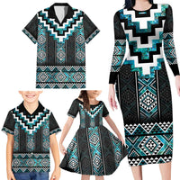 Paua Shell Taniko Pattern Aotearoa Family Matching Long Sleeve Bodycon Dress and Hawaiian Shirt Niho Taniwha Mix Poutama LT14 - Polynesian Pride