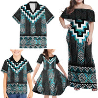 Paua Shell Taniko Pattern Aotearoa Family Matching Off Shoulder Maxi Dress and Hawaiian Shirt Niho Taniwha Mix Poutama