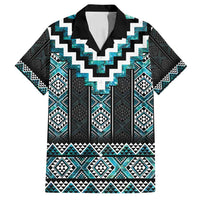 Paua Shell Taniko Pattern Aotearoa Family Matching Puletasi and Hawaiian Shirt Niho Taniwha Mix Poutama LT14 Dad's Shirt - Short Sleeve Turquoise - Polynesian Pride