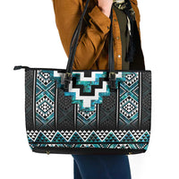 Paua Shell Taniko Pattern Aotearoa Leather Tote Bag Niho Taniwha Mix Poutama LT14 - Polynesian Pride