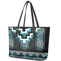 Paua Shell Taniko Pattern Aotearoa Leather Tote Bag Niho Taniwha Mix Poutama LT14 - Polynesian Pride