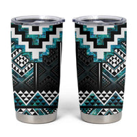 Paua Shell Taniko Pattern Aotearoa Tumbler Cup Niho Taniwha Mix Poutama LT14 Turquoise - Polynesian Pride