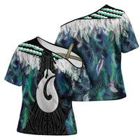 Aotearoa Korowai Motif Cross Shoulder Shirt Hei Matau Poutama Maori Pattern - Polynesian Pride