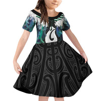 Aotearoa Korowai Motif Family Matching Off Shoulder Short Dress and Hawaiian Shirt Hei Matau Poutama Maori Pattern