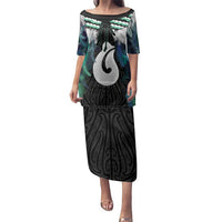 Aotearoa Korowai Motif Family Matching Puletasi and Hawaiian Shirt Hei Matau Poutama Maori Pattern
