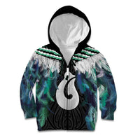 Aotearoa Korowai Motif Kid Hoodie Hei Matau Poutama Maori Pattern