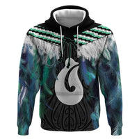 Aotearoa Korowai Motif Zip Hoodie Hei Matau Poutama Maori Pattern